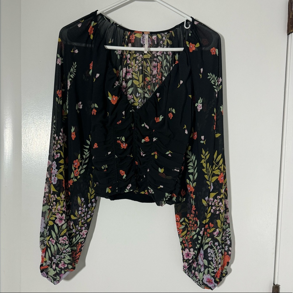 Free People Sheer Floral Blouse